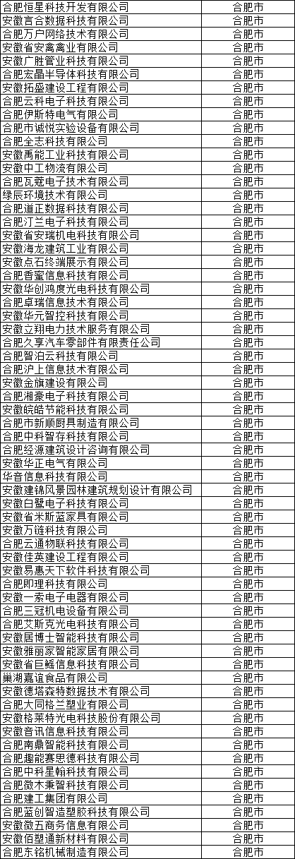 合肥市高新技術企業公示名單